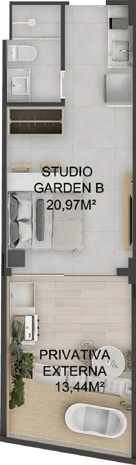 Planta 02 - 1 dorm 34,41m² - garden