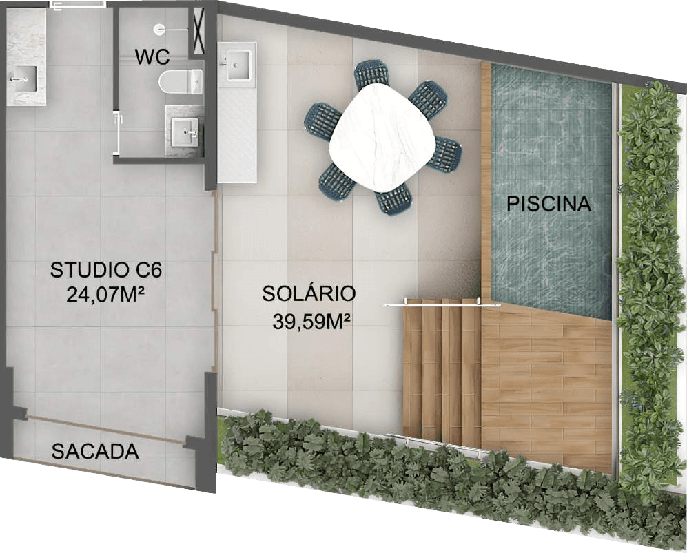Planta 05 - 1 dorm 63,66m² - cobertura horizontal
