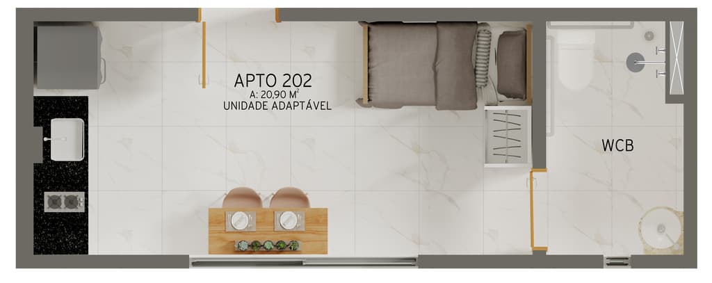 Planta 02 - 1 dorm 20,90m² - studio