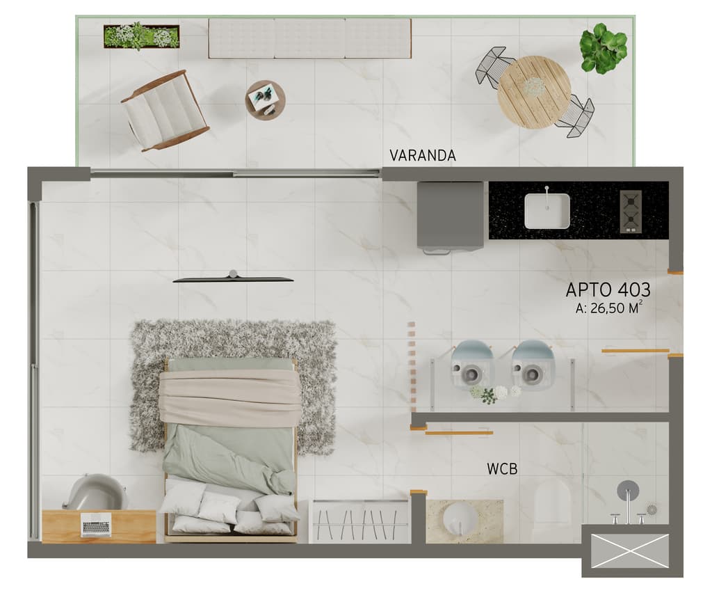Planta 04 - 1 dorm 26,50m² - studio