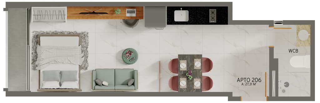 Planta 05 - 1 dorm 27,31m² - studio