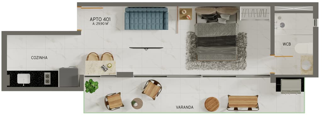Planta 06 - 1 dorm 29,90m² - studio