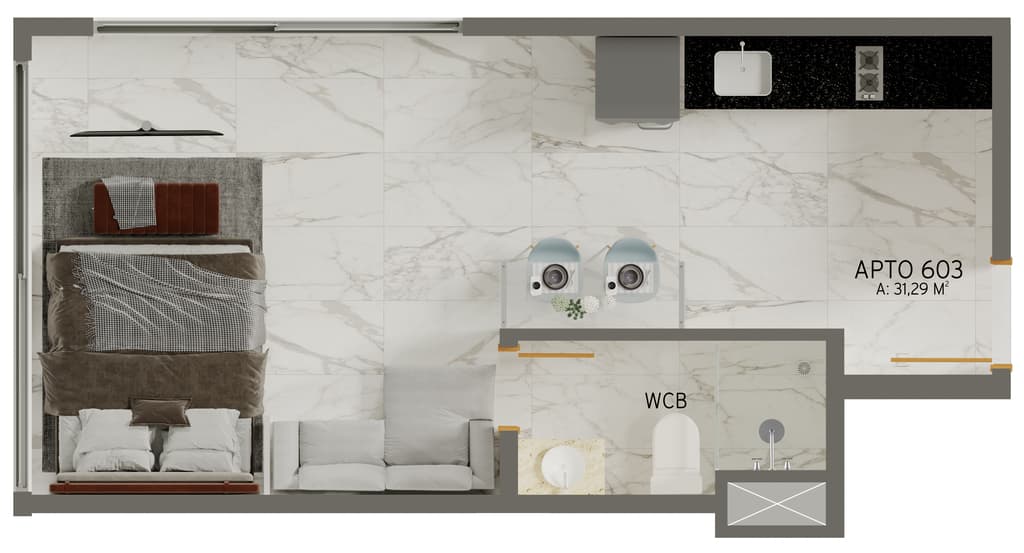 Planta 07 - 1 dorm 31,29m² - studio