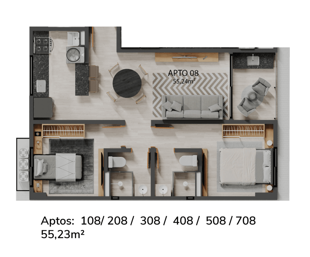 Planta 01 - 2 dorm 55,23m²