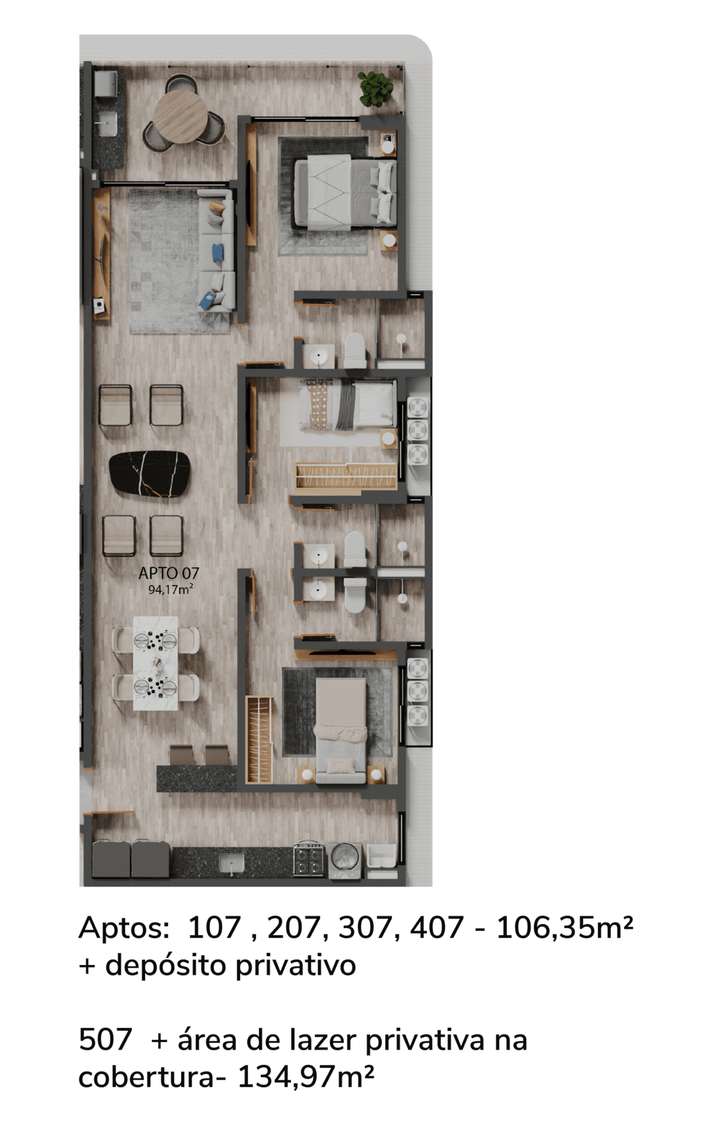 Planta 05 - 3 dorm 106,35m²