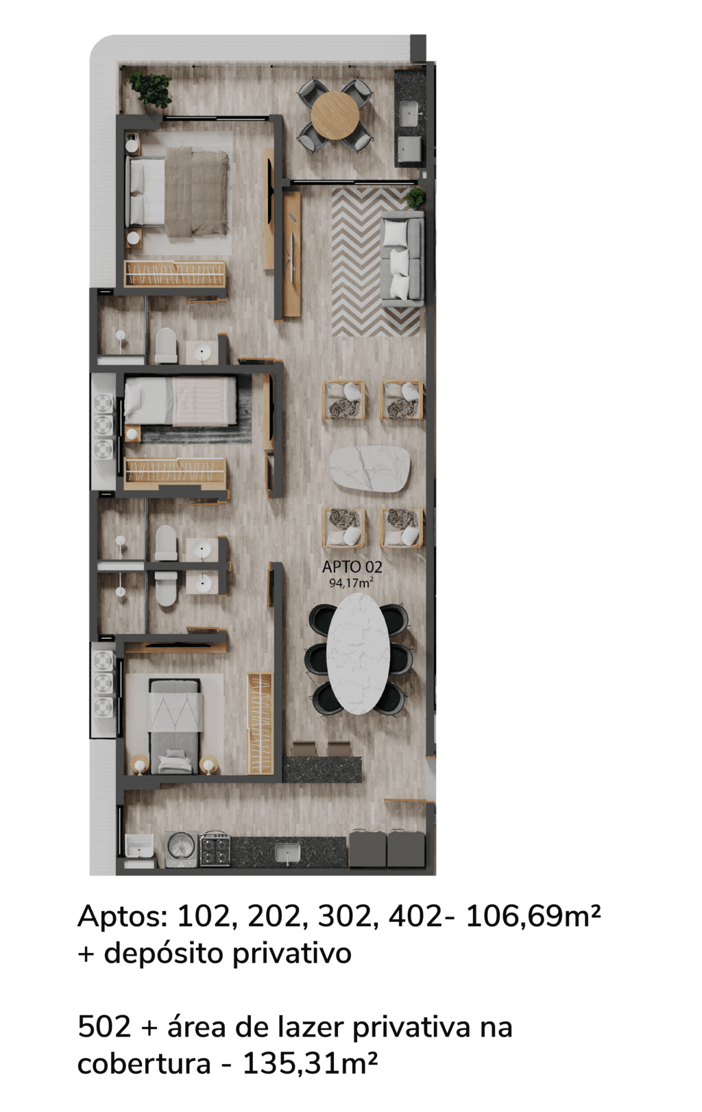 Planta 06 - 3 dorm 106,69m²