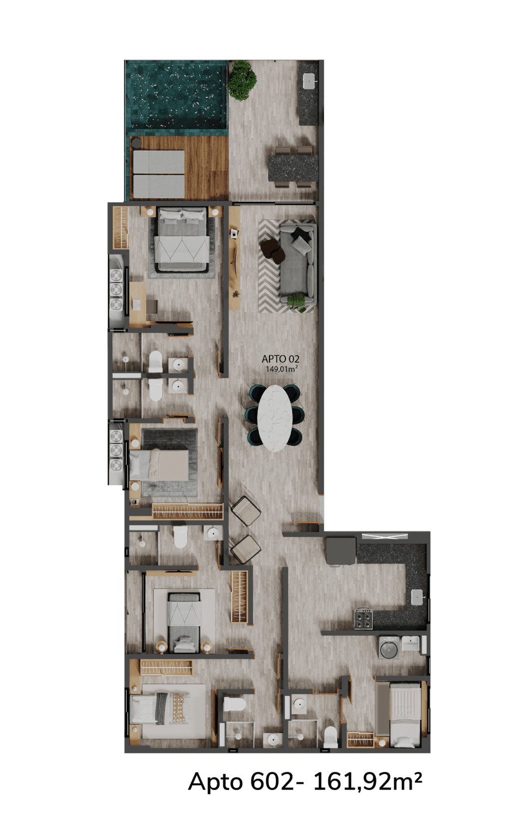 Planta 09 - 4 dorm 161,92m² - penthouse