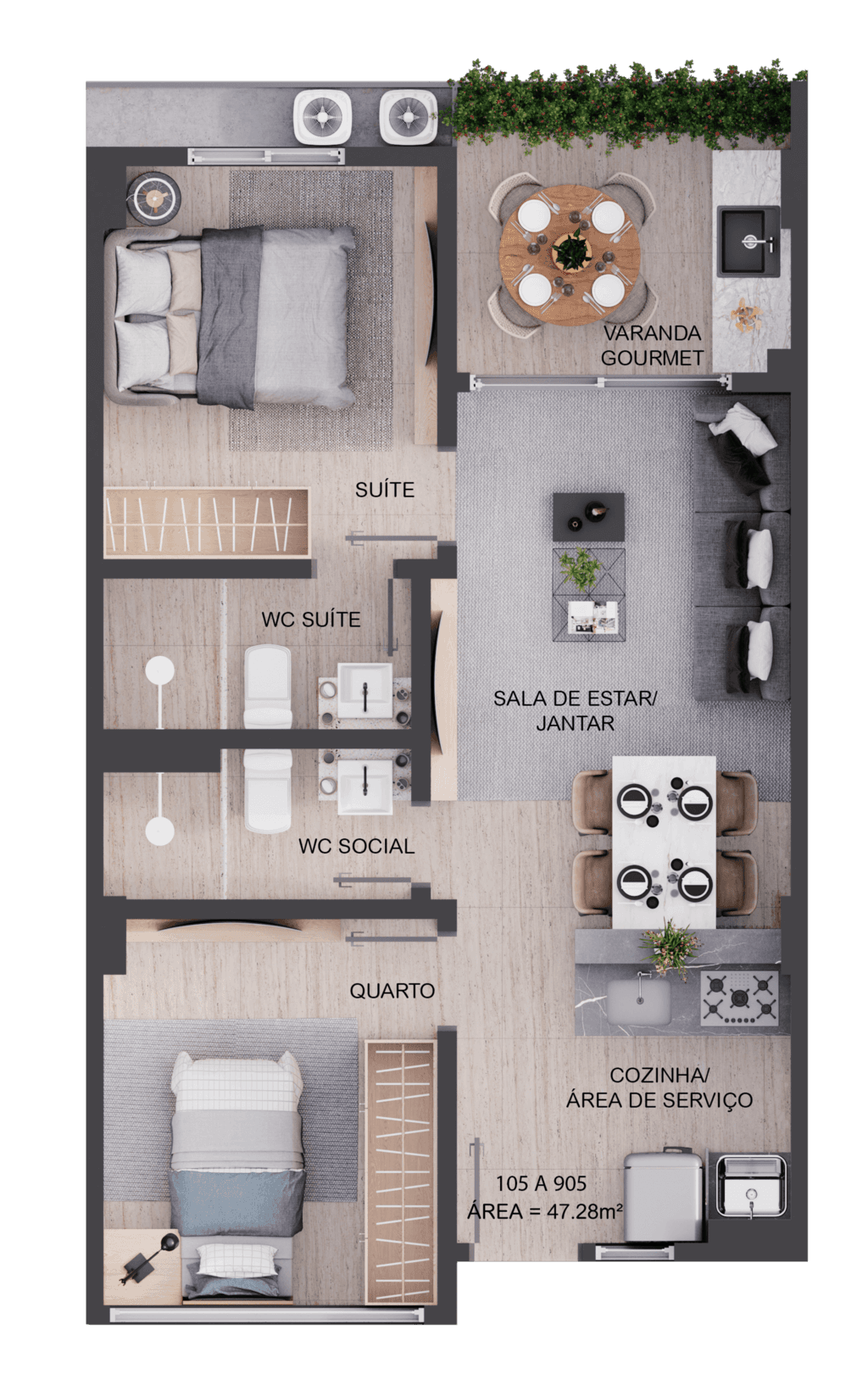Planta 01 - 2 dorm 47,28m²