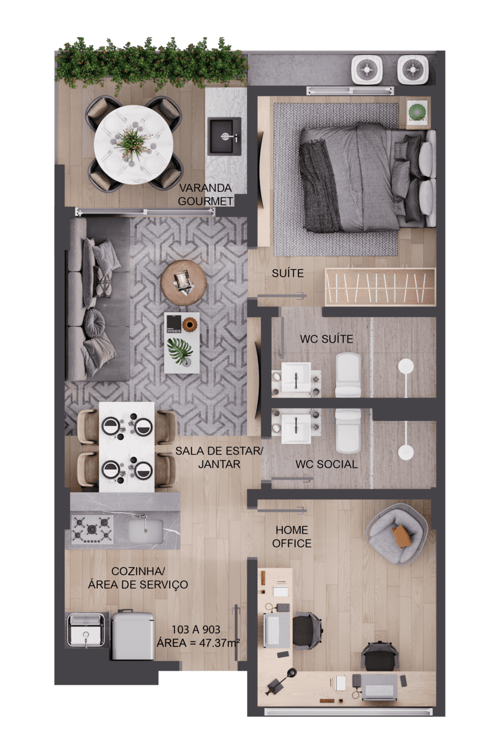 Planta 02 - 2 dorm 47,37m²