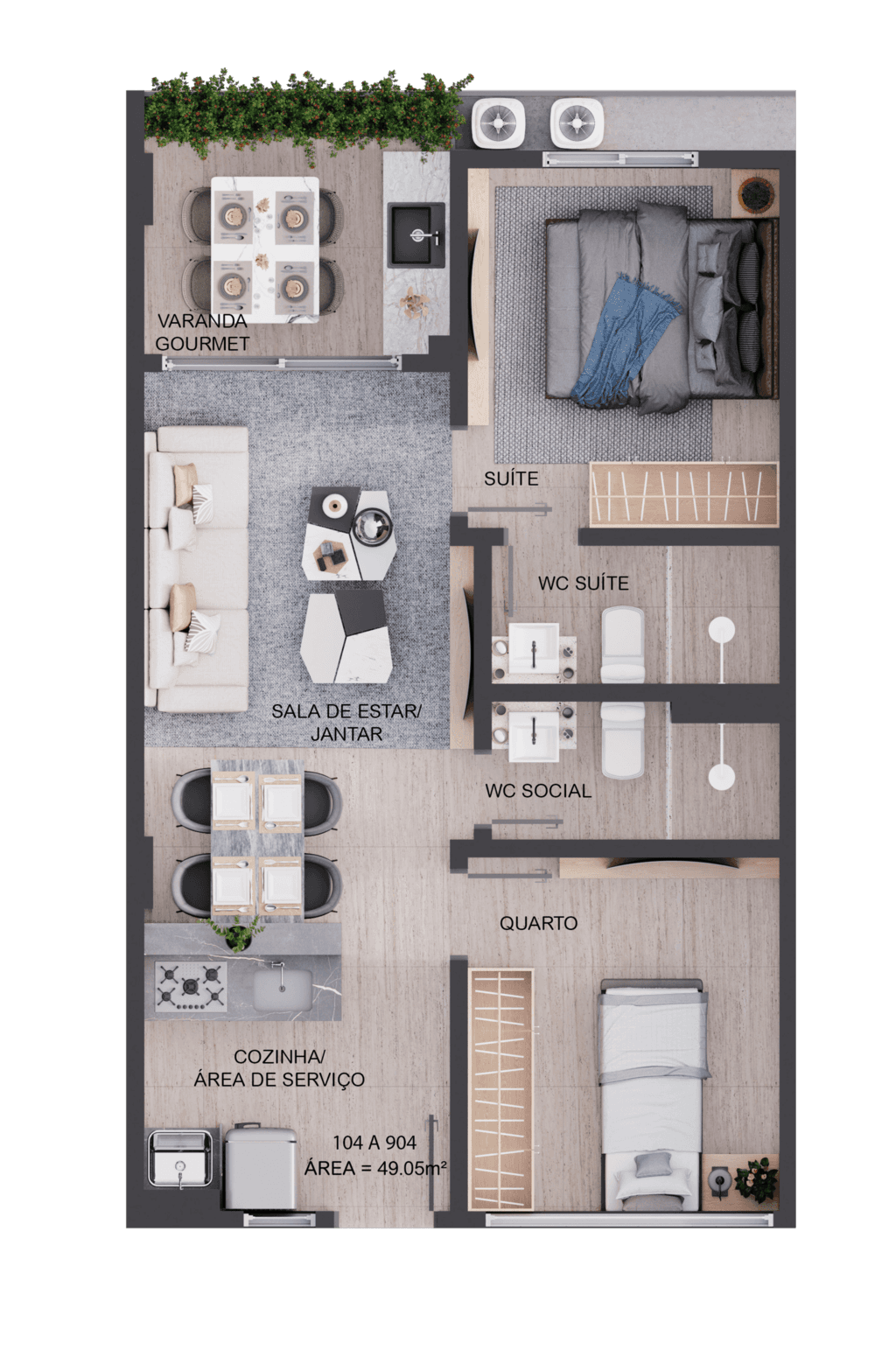 Planta 04 - 2 dorm 49,05m²