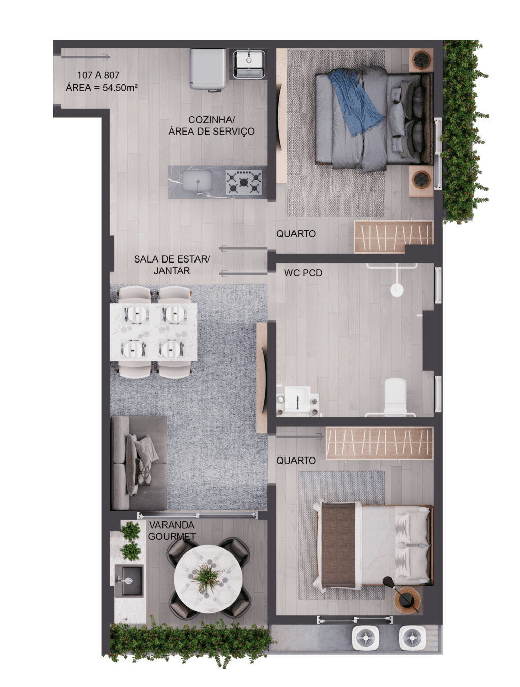 Planta 05 - 2 dorm 54,50m²