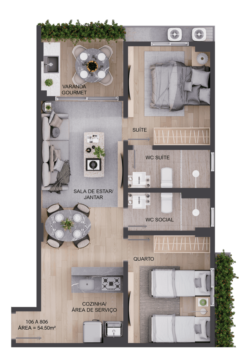 Planta 06 - 2 dorm 54,50m²