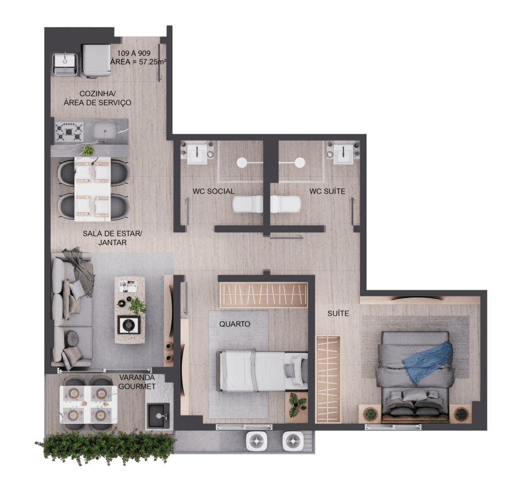 Planta 07 - 2 dorm 57,25m²