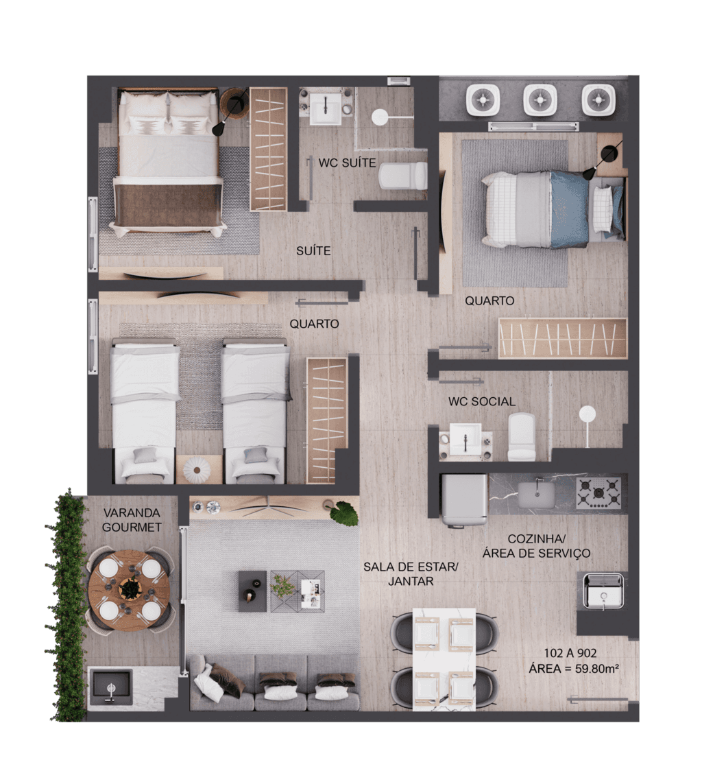 Planta 08 - 3 dorm 59,80m²