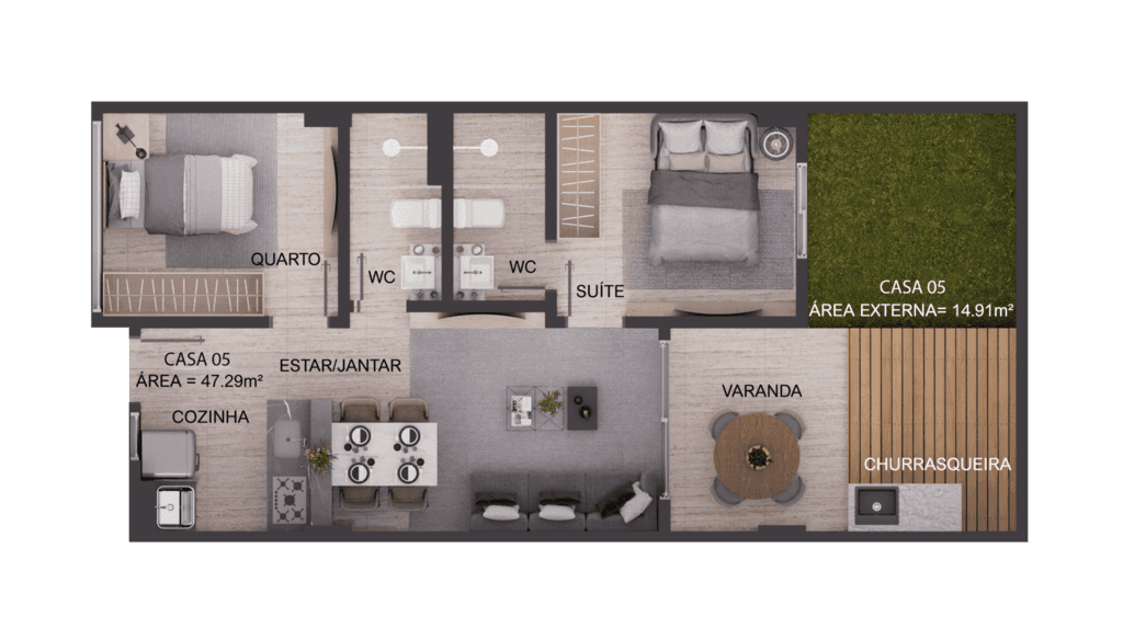 Planta 10 - 2 dorm 62,2m² - garden