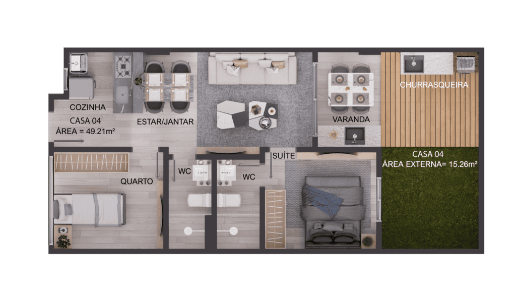 Planta 11 - 2 dorm 64,47m² - garden