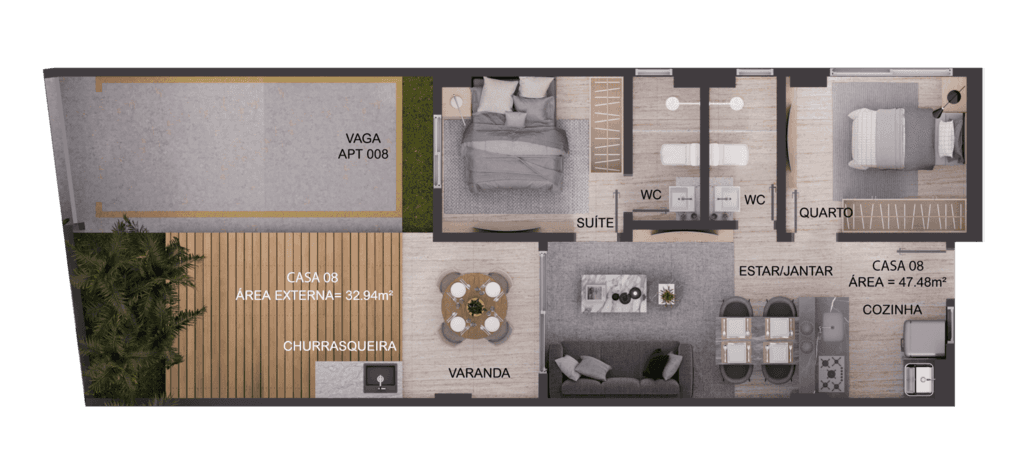 Planta 12 - 2 dorm 80,42m² - garden