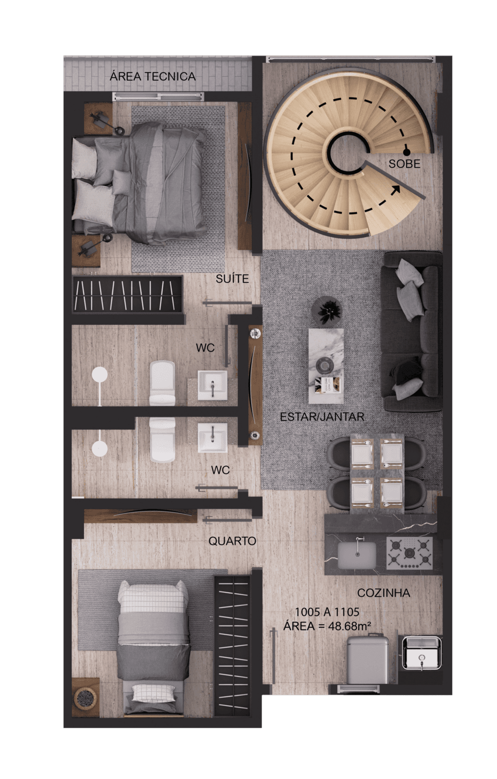 Planta 14 - 2 dorm 102,93m² - duplex - inferior