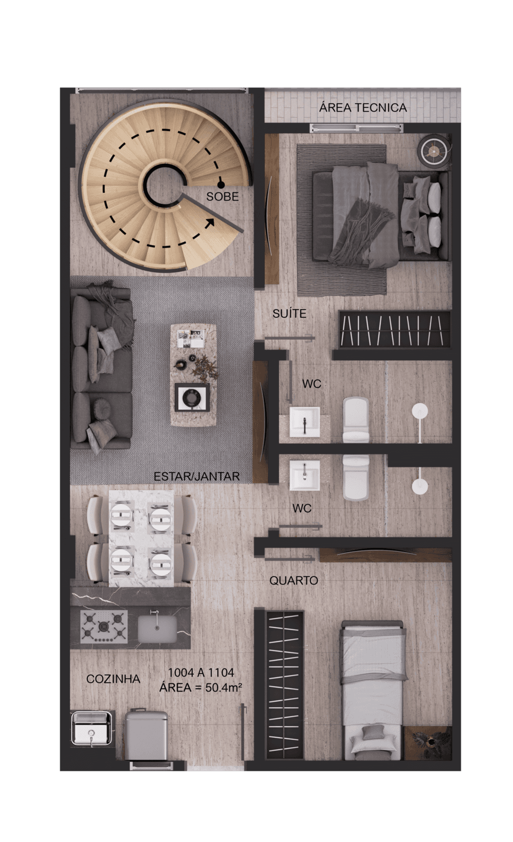 Planta 16 - 2 dorm 102,96m² - duplex - inferior
