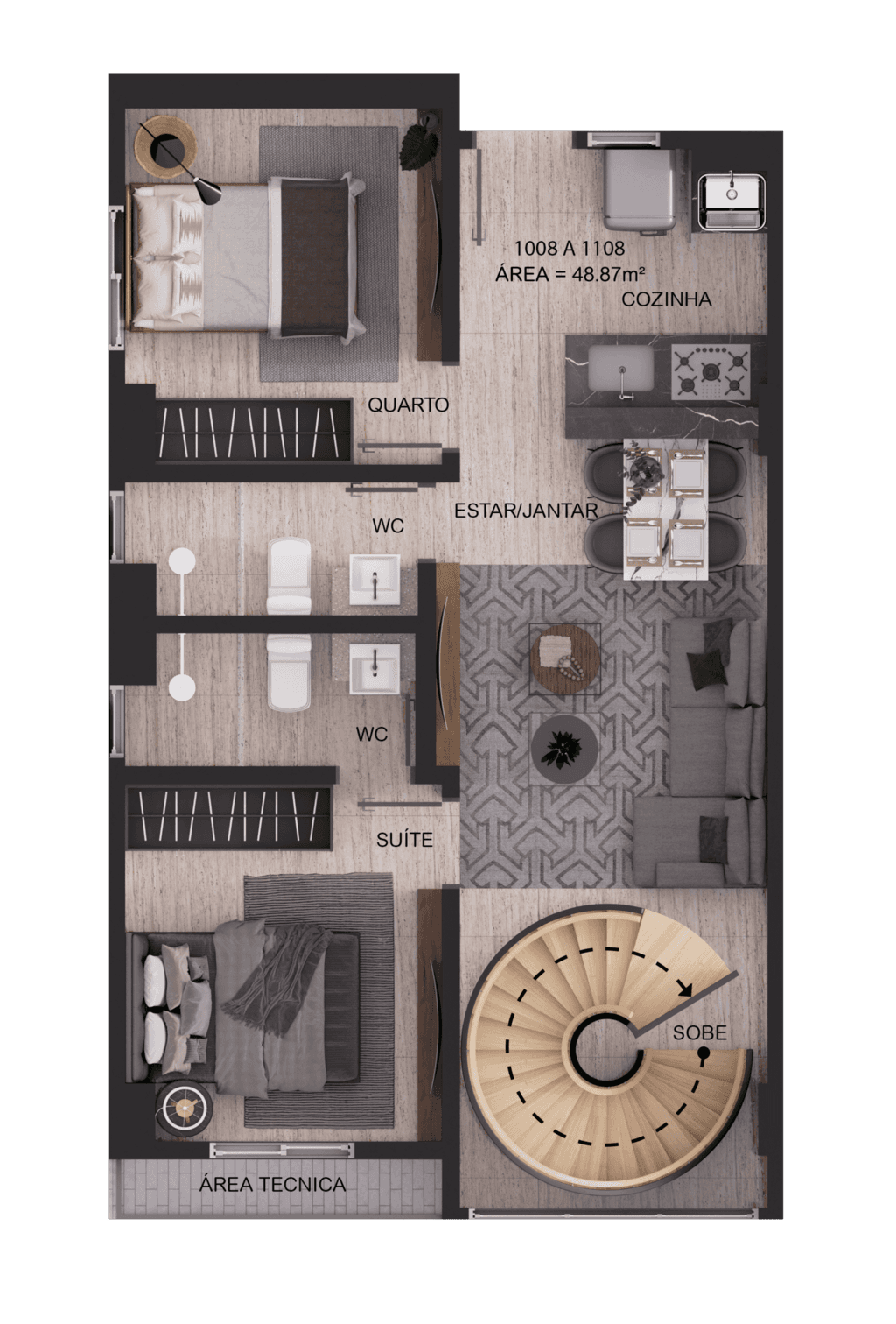 Planta 18 - 2 dorm 103,08m² - duplex - inferior