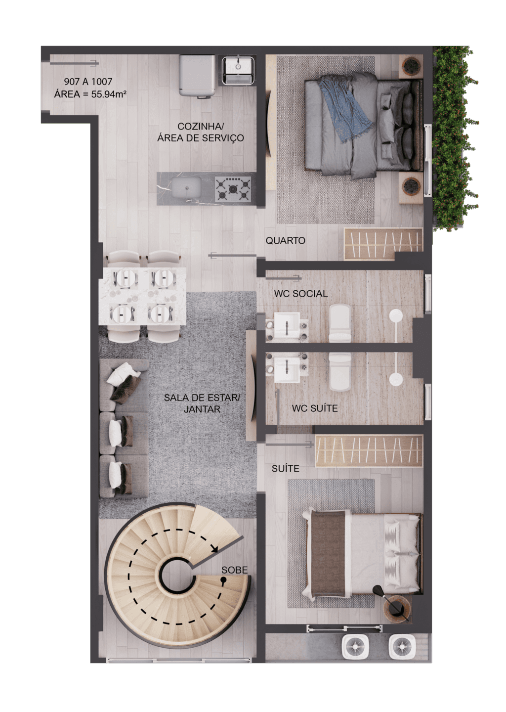 Planta 20 - 2 dorm 111,33m² - duplex - inferior