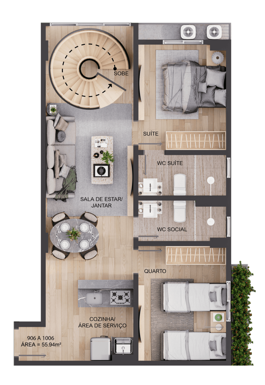 Planta 22 - 2 dorm 111,33m² - duplex - inferior