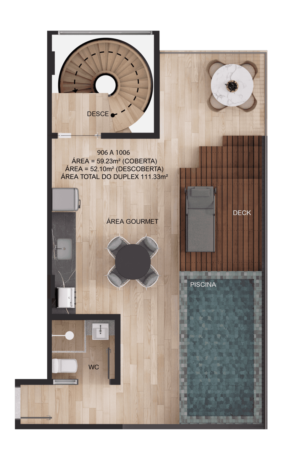 Planta 23 - 2 dorm 111,33m² - duplex - superior