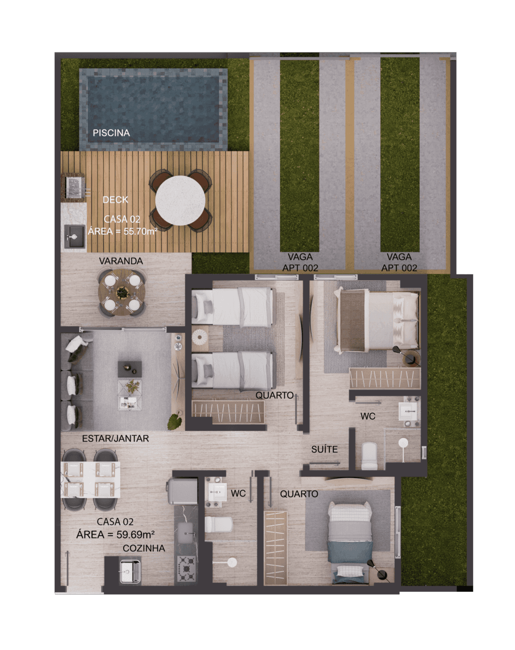 Planta 24 - 3 dorm 115,39m² - garden