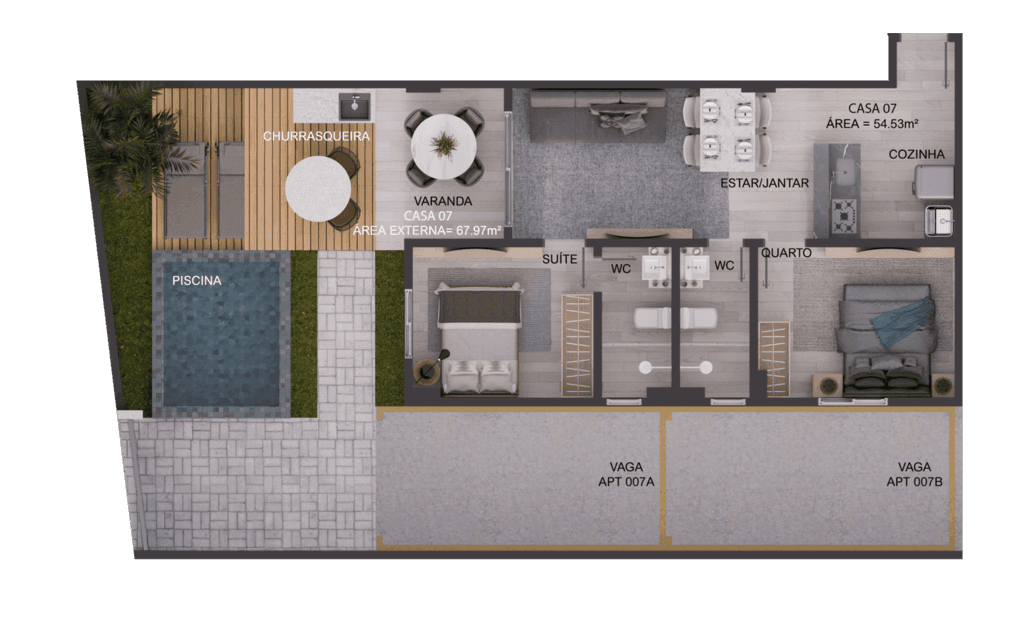 Planta 25  - 2 dorm 122,5m² - garden