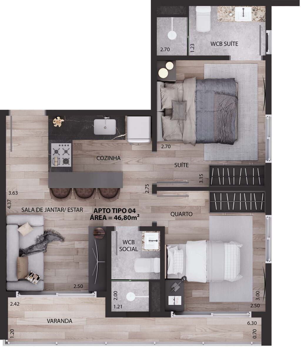 Planta 07 - 2 dorm 46,80m²