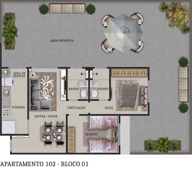 Planta 02 - 2 dorm 145,66m² - garden