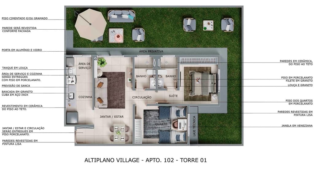 Planta 04 - 2 dorm 130,55m² - garden