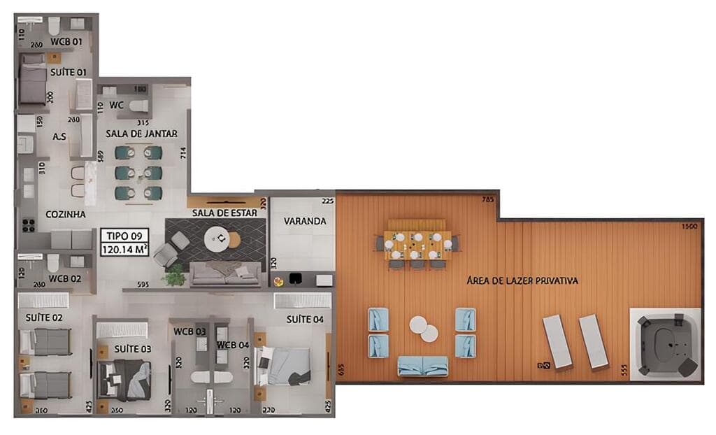 Planta 04 - 4 dorm 120,14m² - cobertura horizontal