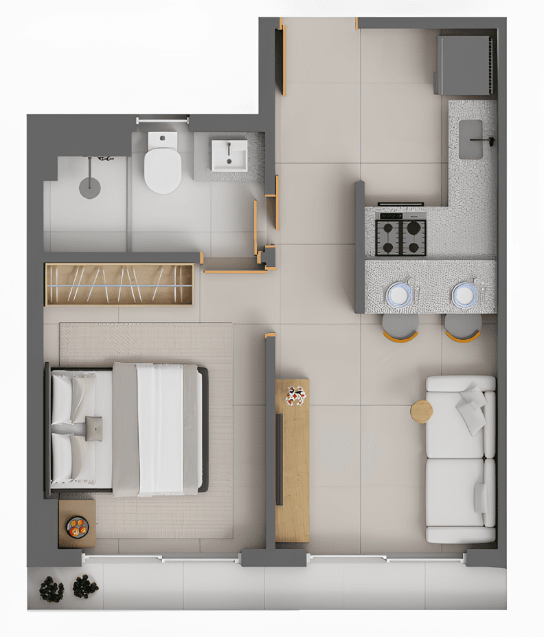 Planta 01 - 1 dorm 33m²