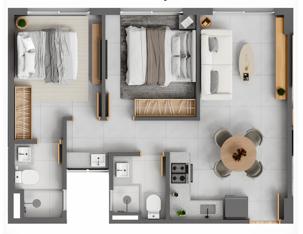 Planta 02 - 2 dorm 49m²
