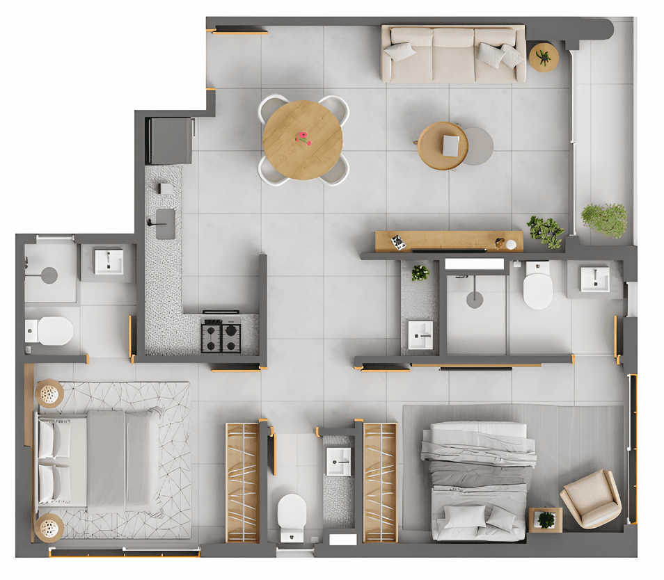 Planta 03 - 2 dorm 53m²