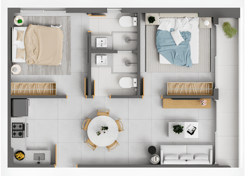 Planta 04 - 2 dorm 61m²
