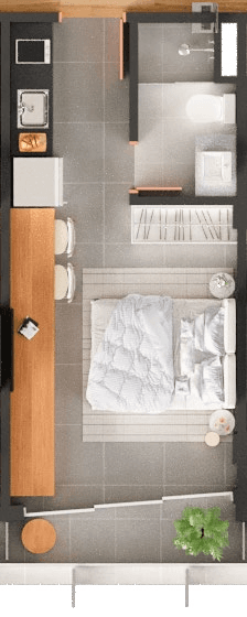 Planta 01 - 1 dorm 22,77m² - studio