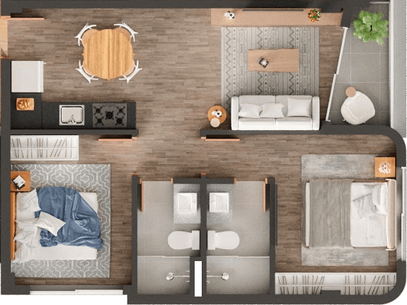 Planta 02 - 2 dorm 51,13m²