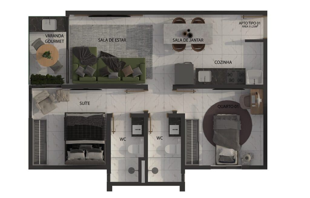 Planta 02 - 2 dorm 51,25m²