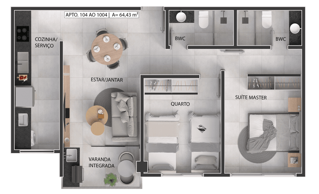 Planta 01 - 2 dorm 64,43m²