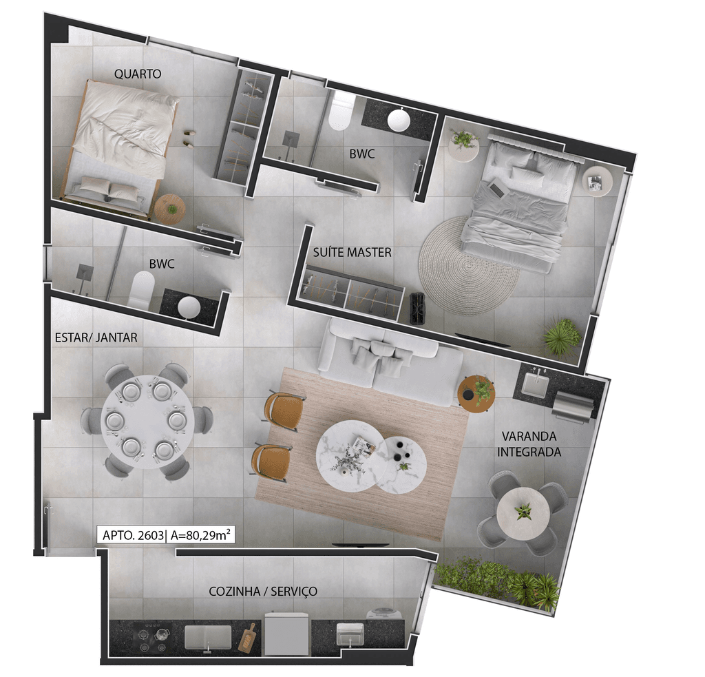 Planta 02 - 2 dorm 80,29m²