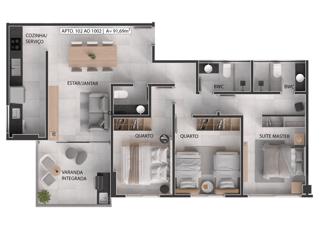 Planta 05 - 3 dorm 91,69m²