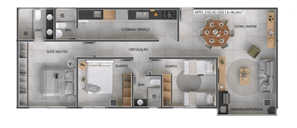 Planta 07 - 3 dorm 98,29m²