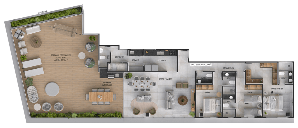 Planta 11 - 3 dorm 231,01m² - garden