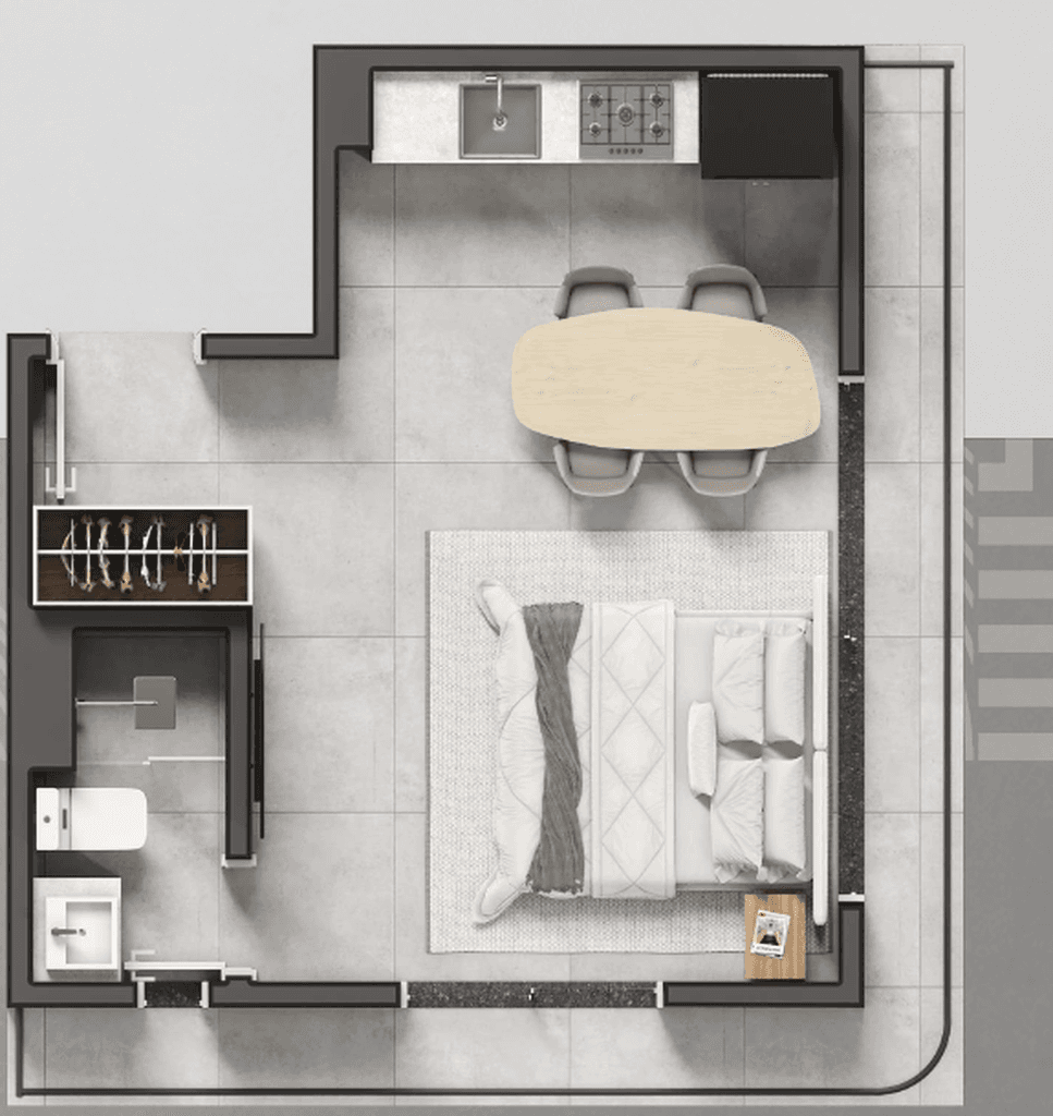 Planta 02 - 1 dorm 20,45m² - studio