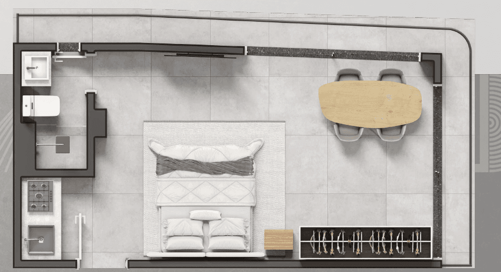 Planta 03 - 1 dorm 23,83m² - studio
