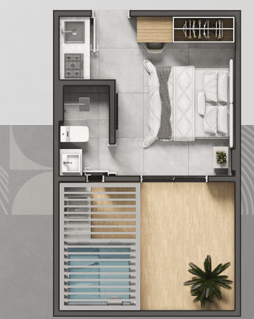 Planta 04 - 1 dorm 24,85m² - garden